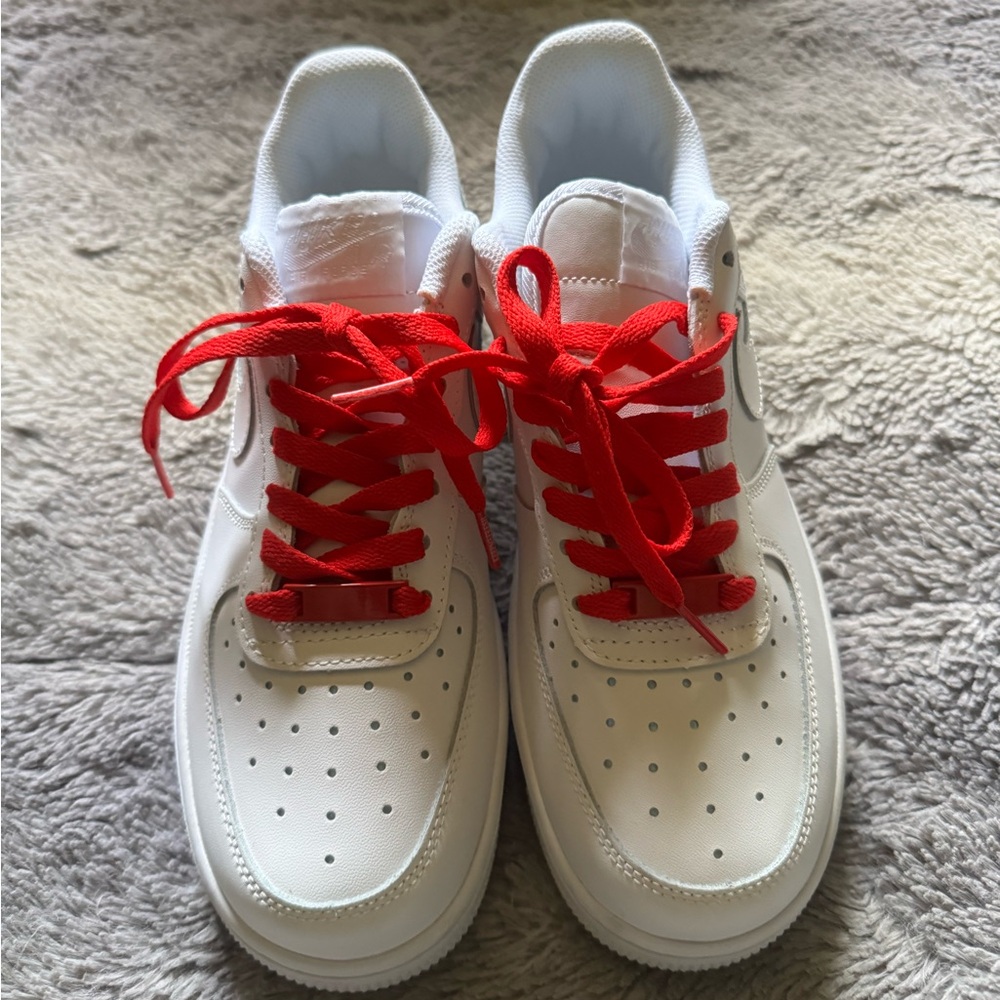 Nike White Sneakers with Red Laces